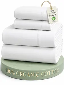 LANE LINEN 100% Organic Cotton Percale Weave Twin Size Bedding Set - 15" Deep Pocket Fitted Sheet, Breathable White Linens, Dorm Room Inspo Bed Essentials